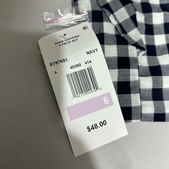 Rare Editions 2-piece set Navy Shorts with Navy and White Checkered top - Picture 7 of 11